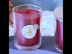 Świeca zapachowa w szklanym słoju 380g waga wosku z drewnianą pokrywką