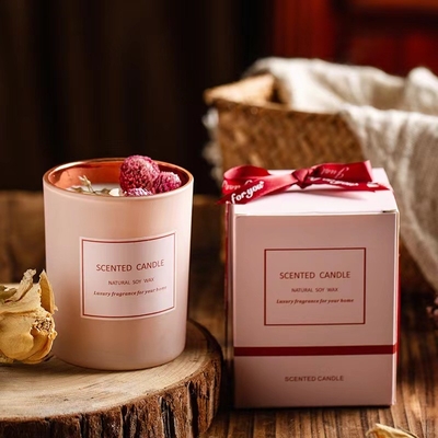AROMA HOME różowa romantyczna aromaterapia luksusowy suszony kwiat prywatna marka zapachowe świece z wosku sojowego do aranżacji wydarzeń