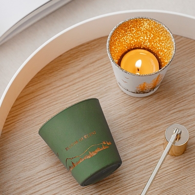 Zielony Biały Hollow Out Sylwetka Kubek Słoik Wosk Sojowy Świece Zapachowe Tealight