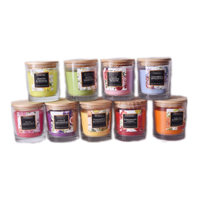 Aroma Home Red Candy Glass Candle Zapachowa na zamówienie z drewnianą pokrywką