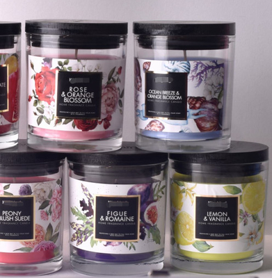 Aroma Home Red Candy Glass Candle Zapachowa na zamówienie z drewnianą pokrywką